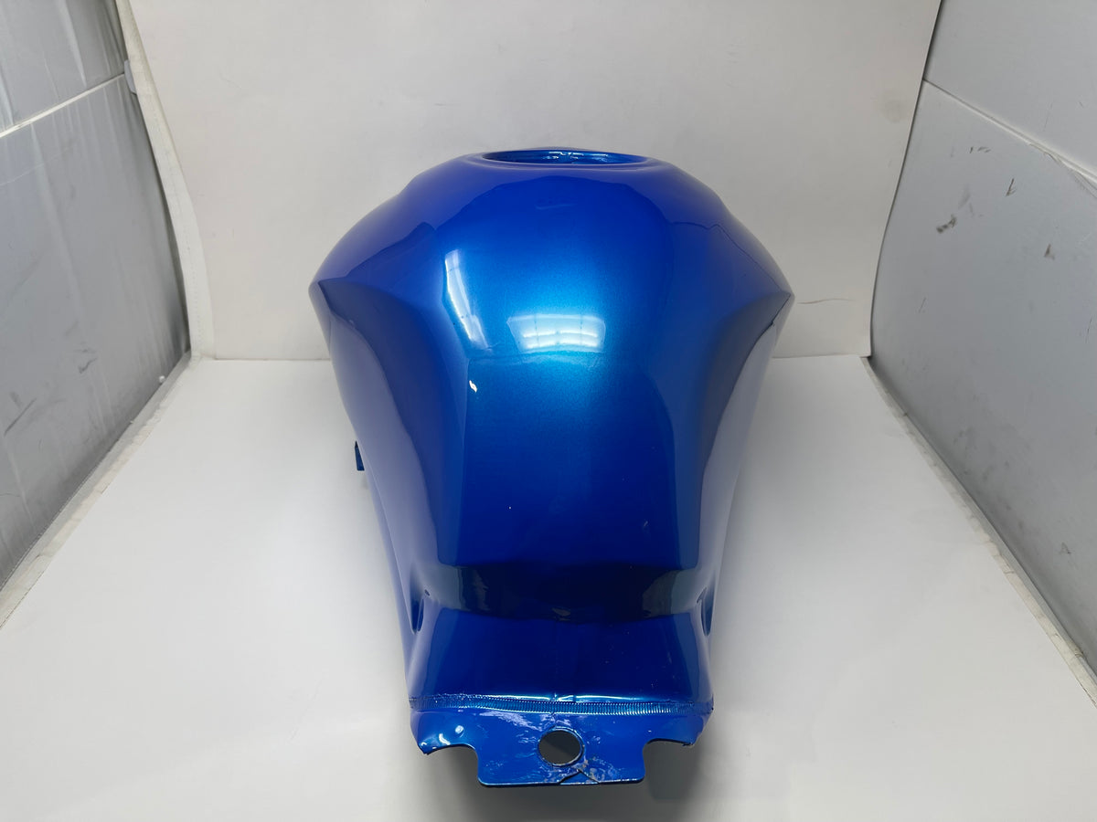 Blue BD125-11GT X22GT 125cc gas tank, front profile and mounting tab, OEM fuel tank part 125011014