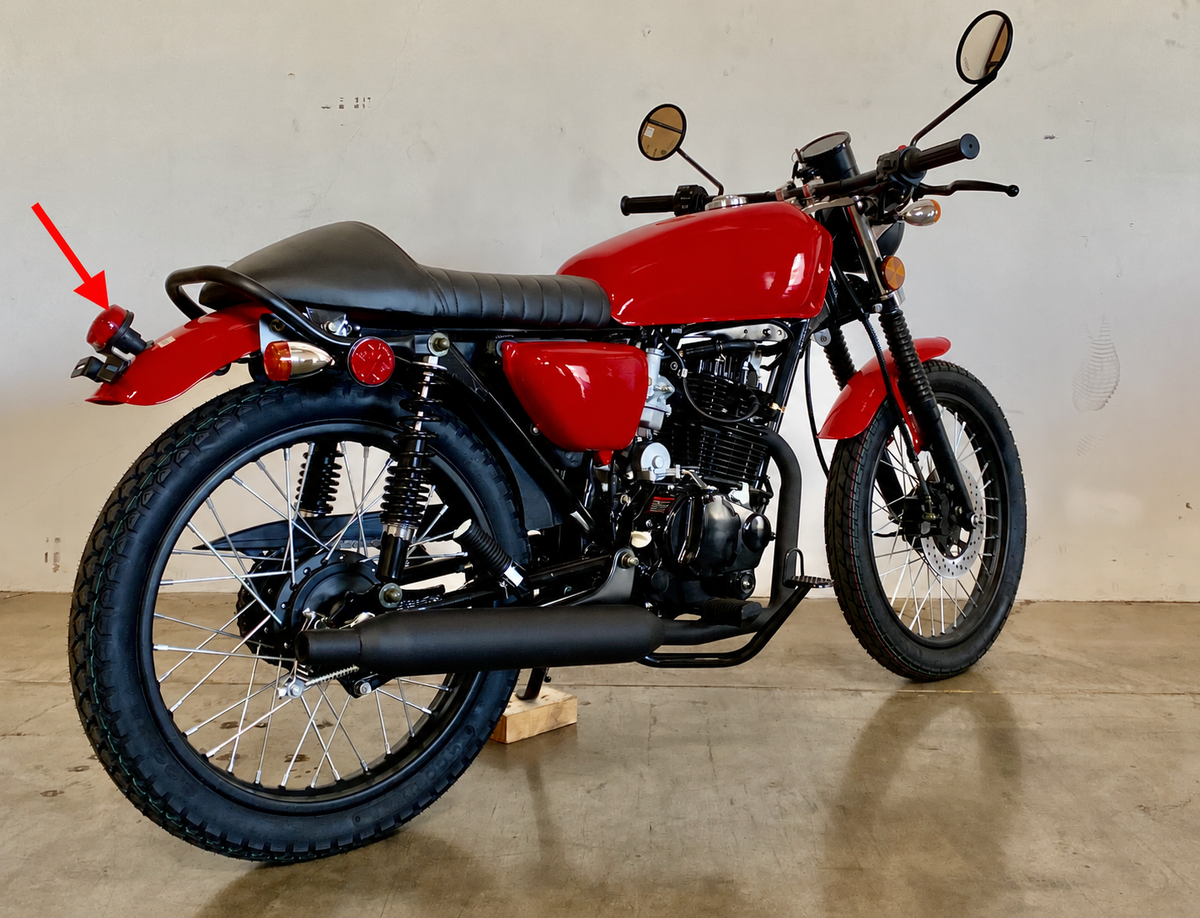 DF250RTG Sportster 250cc Tail Light with License Plate Bracket on assembled motorcycle