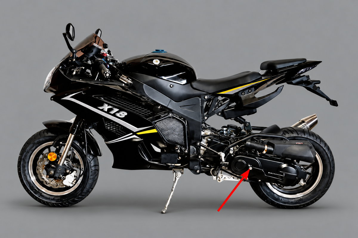 DF50SST X18 50cc Kickstart Lever Assembly on assembled motorcycle