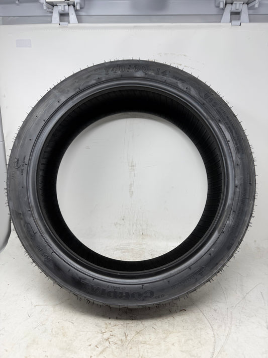 140/60-14 motorcycle tire, full sidewall view