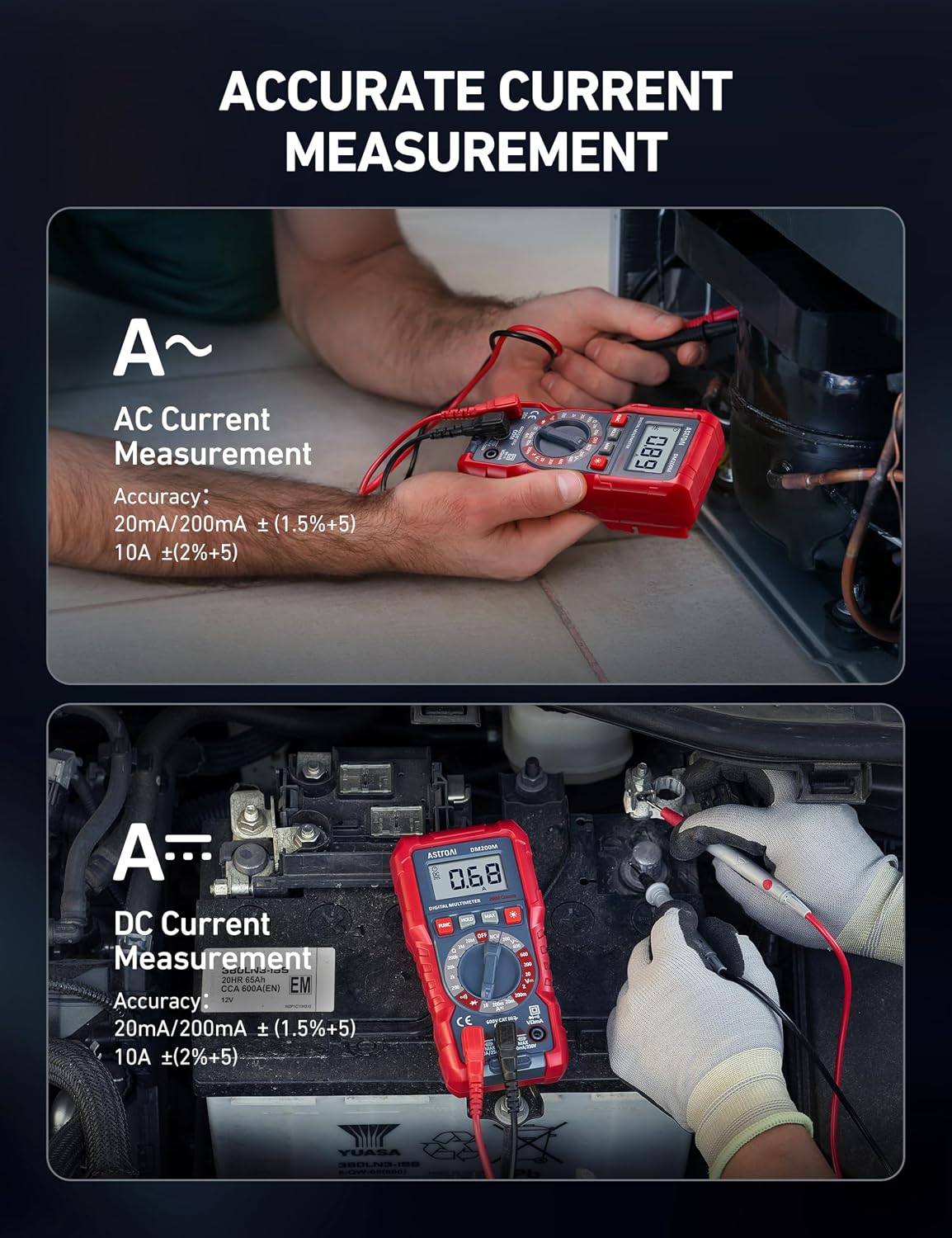 Motorcycle digital multimeter for battery and charging system testing