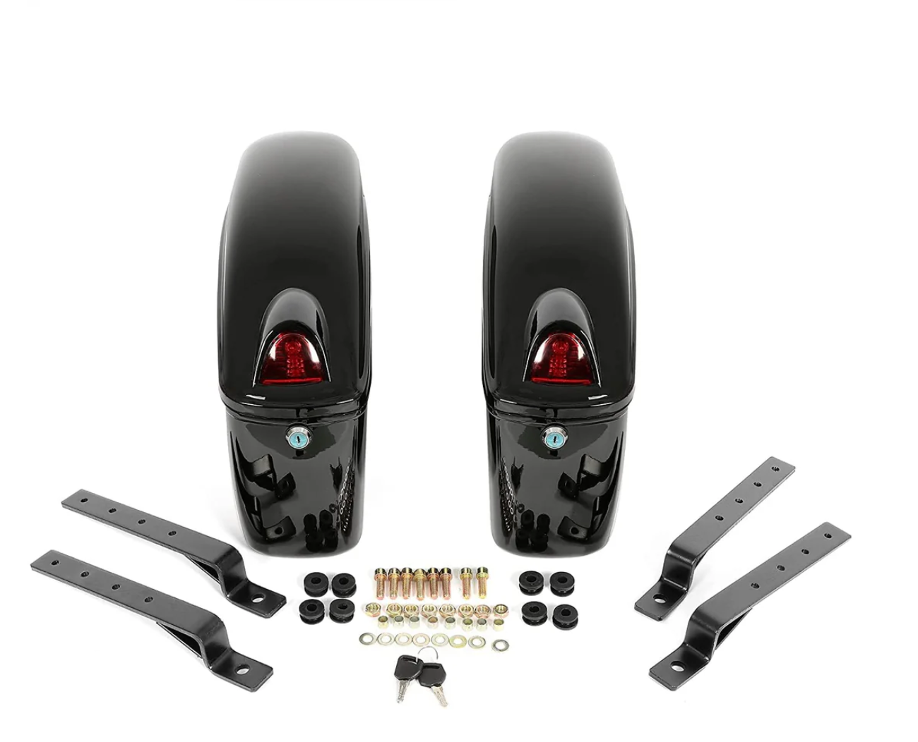 Universal motorcycle side storage bags for chopper bikes