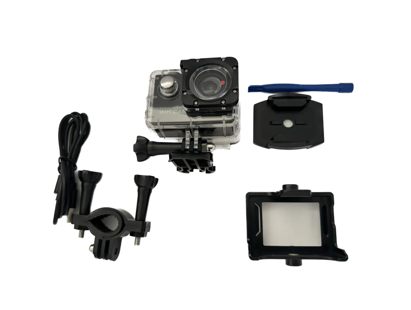 WiFi motorcycle camera for helmets and handlebars
