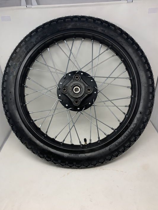 DF250RTG Venom Sportster 250cc rear 3.00-18 tire on black spoked rim, drive side, rim part 02040352