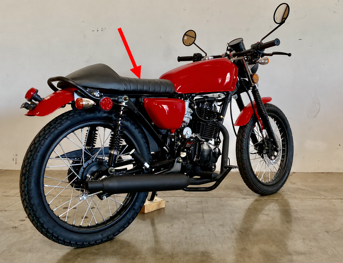 DF250RTG Sportster 250cc Seat Assembly on assembled motorcycle