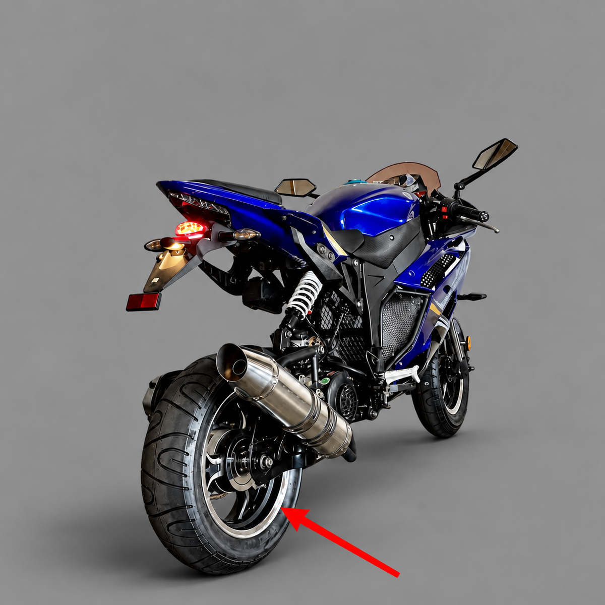 DF50SST X18 50cc Rear Rim on assembled motorcycle