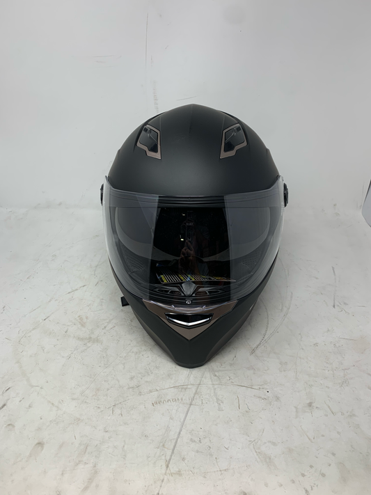 Matte black DOT certified full face motorcycle helmet with clear outer face shield